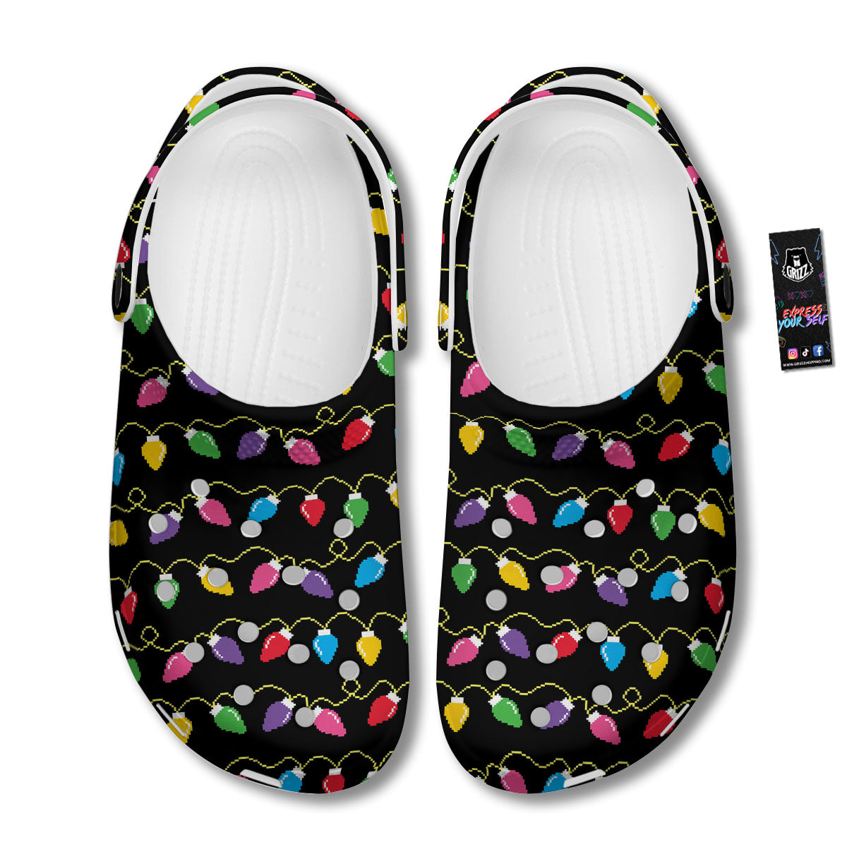 Lights Christmas Pixel Print Pattern Clog-grizzshop