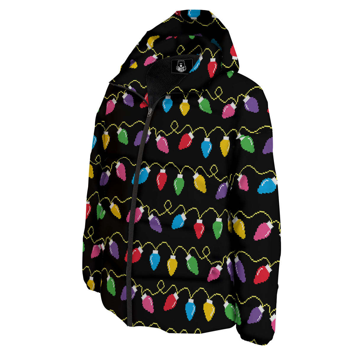 Lights Christmas Pixel Print Pattern Down Jacket-grizzshop