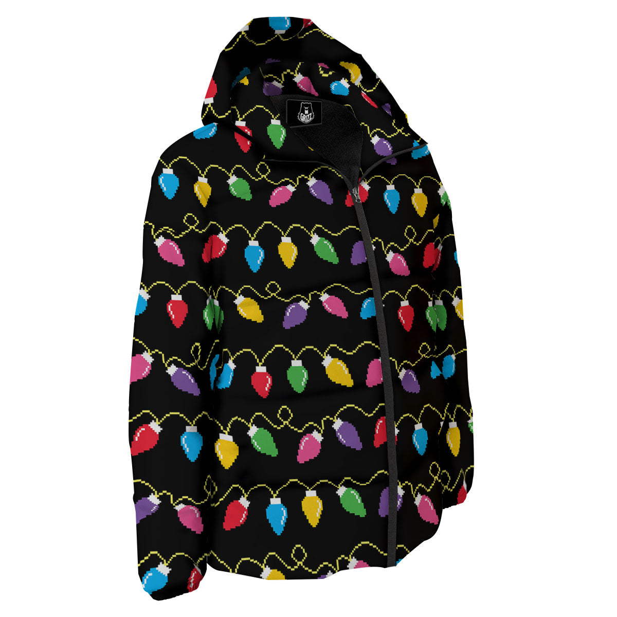 Lights Christmas Pixel Print Pattern Down Jacket-grizzshop