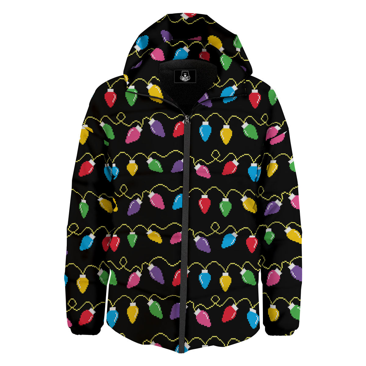Lights Christmas Pixel Print Pattern Down Jacket-grizzshop