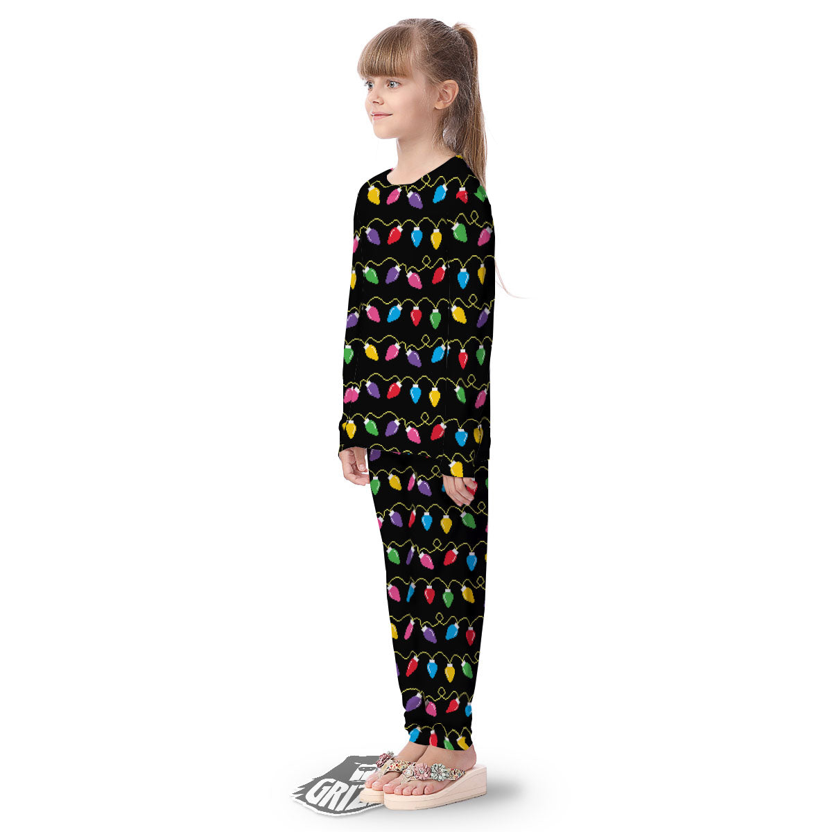 Lights Christmas Pixel Print Pattern Kid's Pajamas-grizzshop