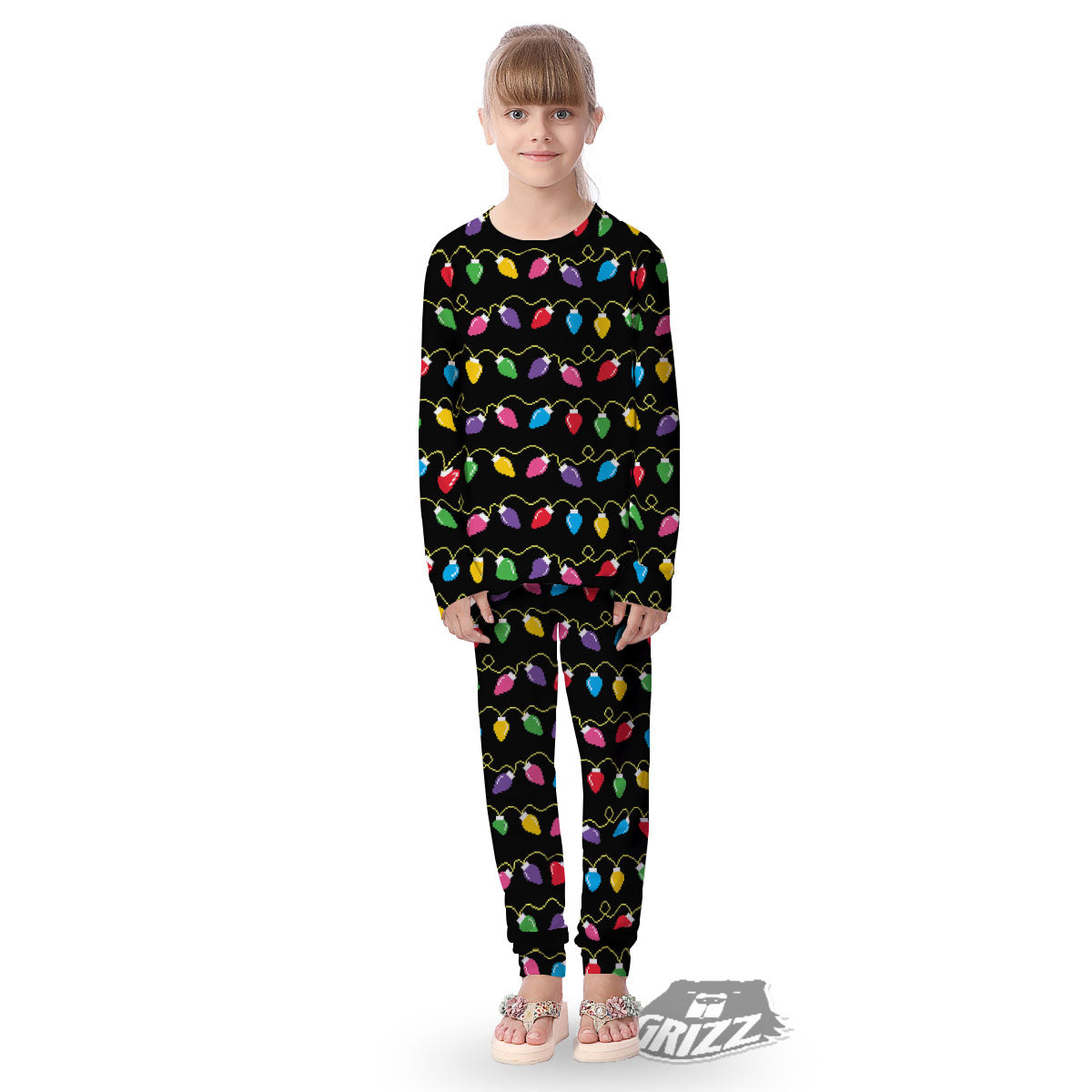 Lights Christmas Pixel Print Pattern Kid's Pajamas-grizzshop