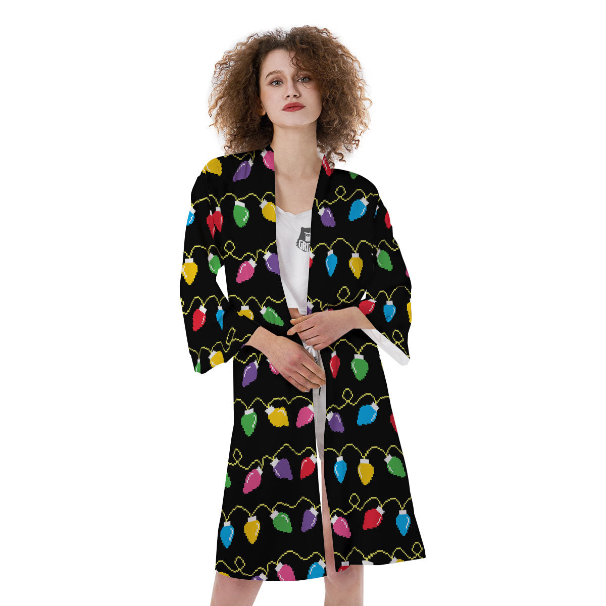 Lights Christmas Pixel Print Pattern Kimono-grizzshop