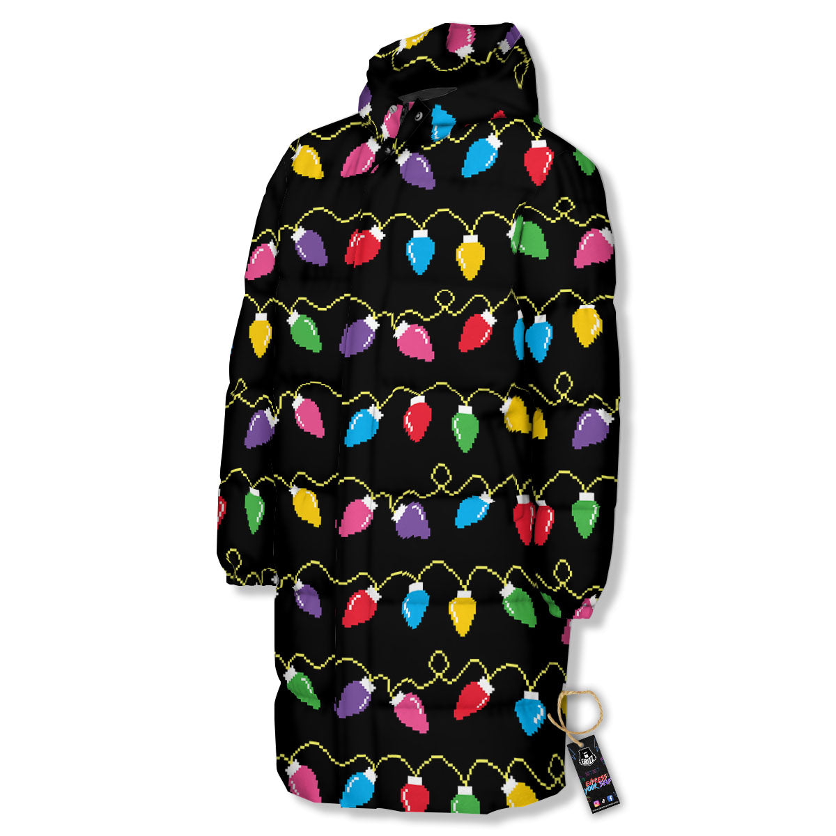 Lights Christmas Pixel Print Pattern Long Down Jacket-grizzshop