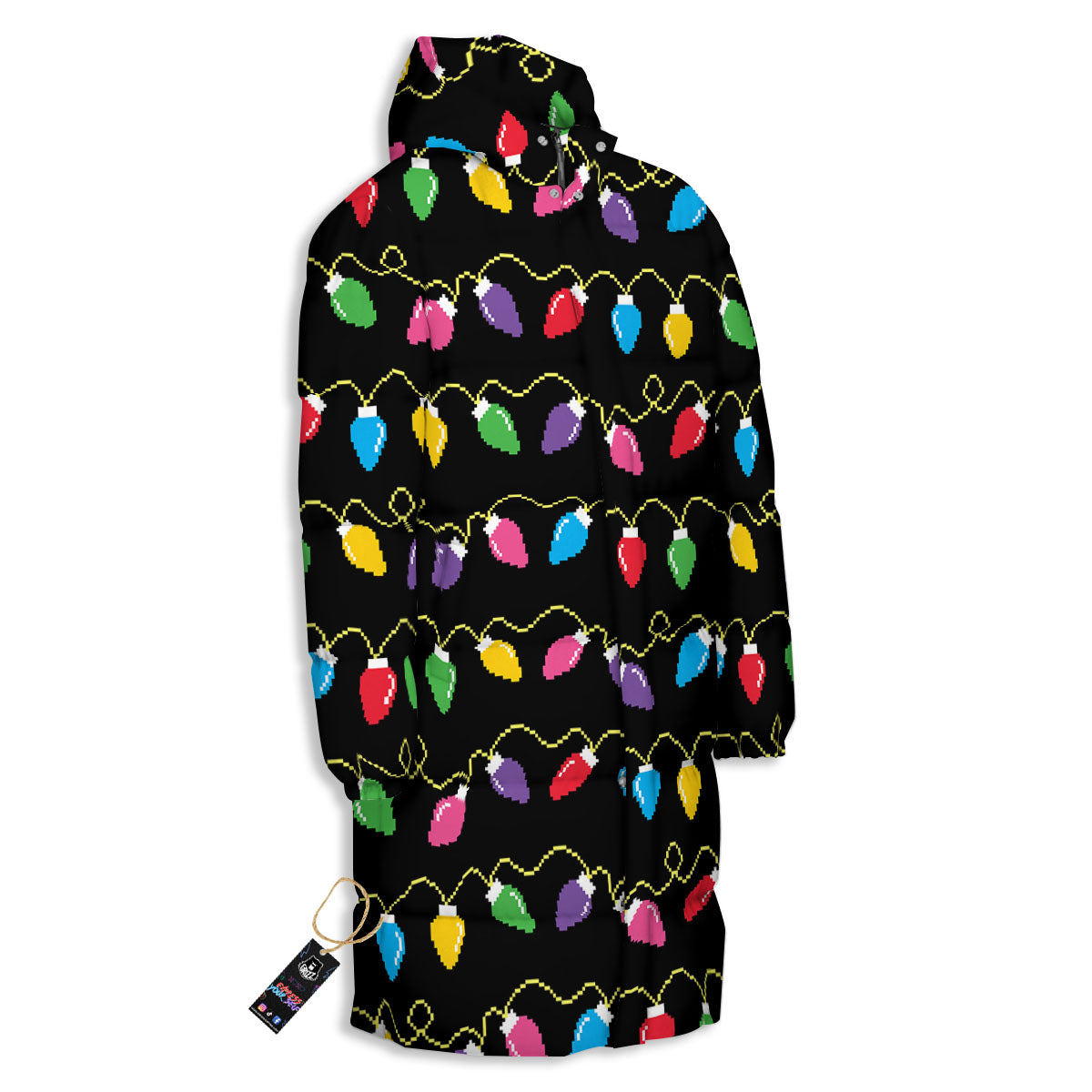Lights Christmas Pixel Print Pattern Long Down Jacket-grizzshop