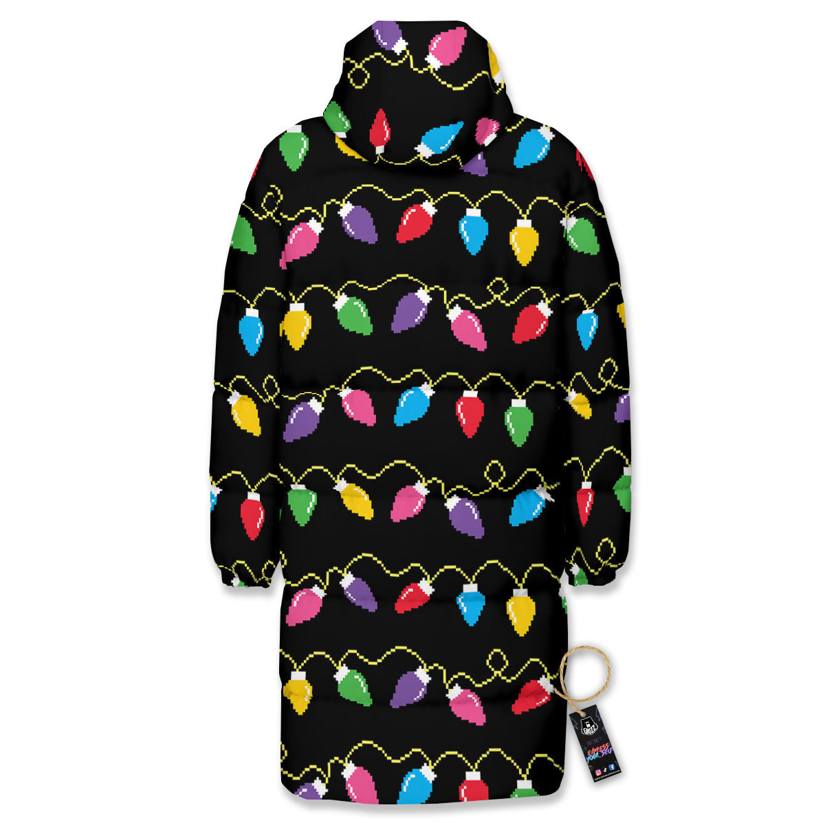 Lights Christmas Pixel Print Pattern Long Down Jacket-grizzshop