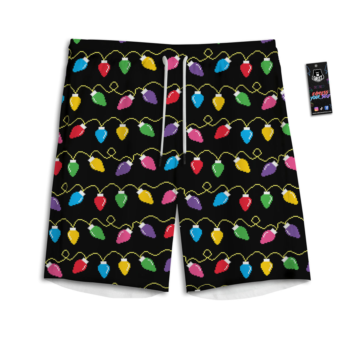 Lights Christmas Pixel Print Pattern Men's Athletic Shorts