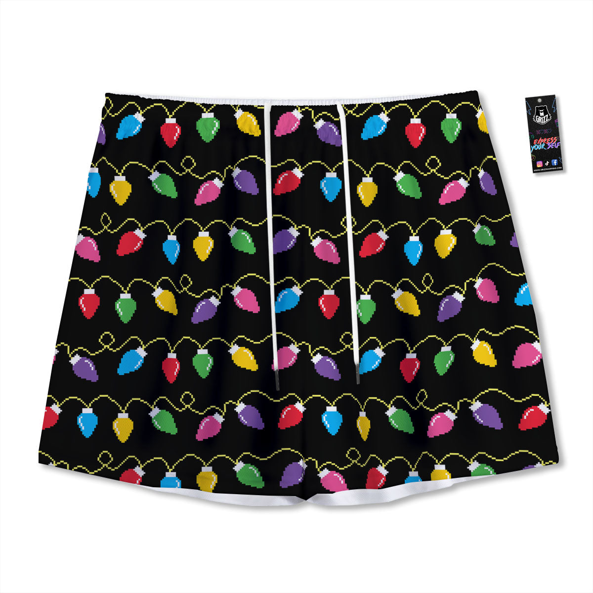 Lights Christmas Pixel Print Pattern Mesh Shorts