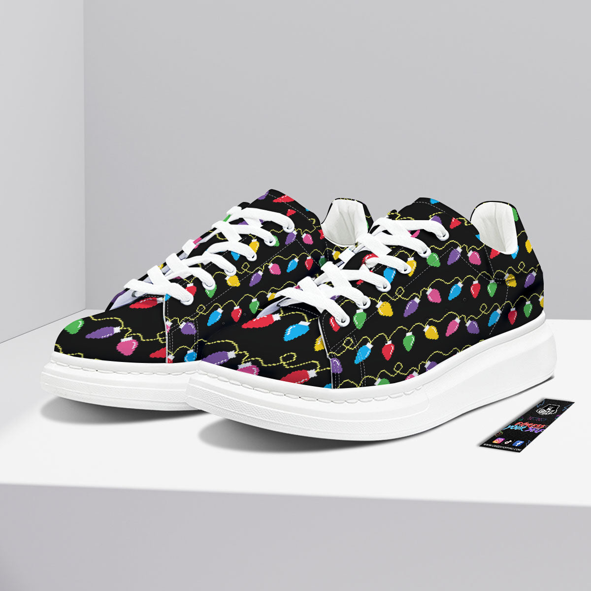 Lights Christmas Pixel Print Pattern Platform Shoes-grizzshop
