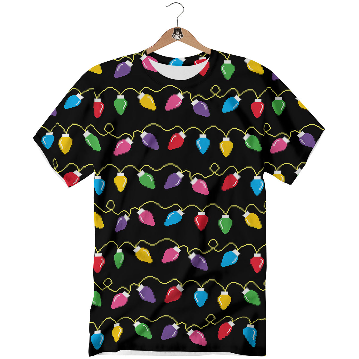 Lights Christmas Pixel Print Pattern T-Shirt-grizzshop