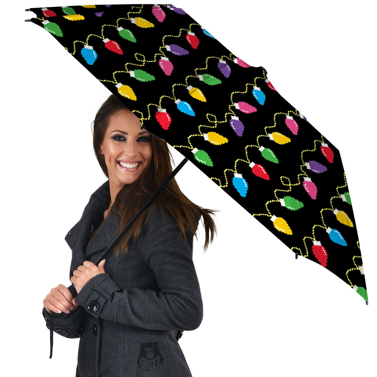 Lights Christmas Pixel Print Pattern Umbrella-grizzshop