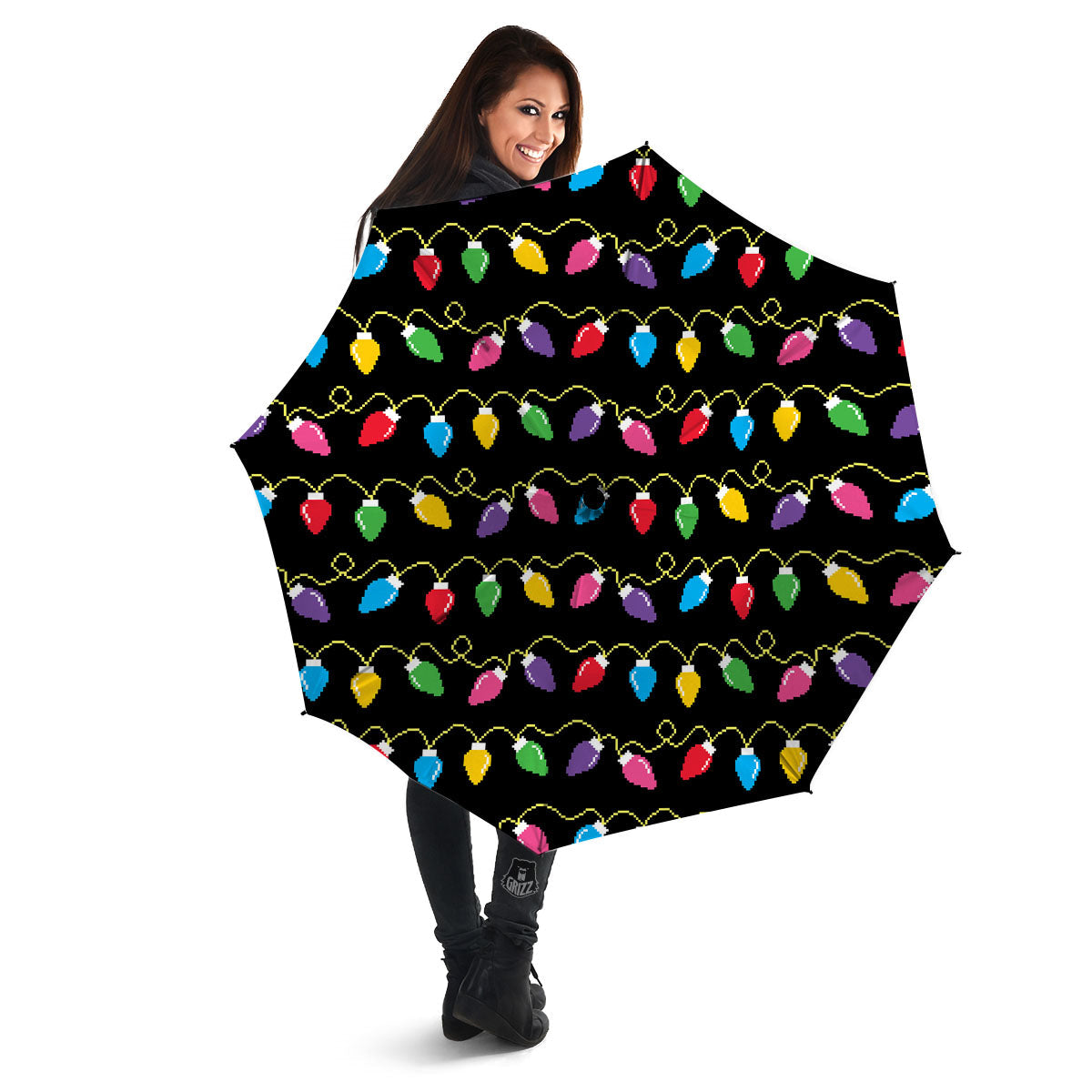 Lights Christmas Pixel Print Pattern Umbrella-grizzshop