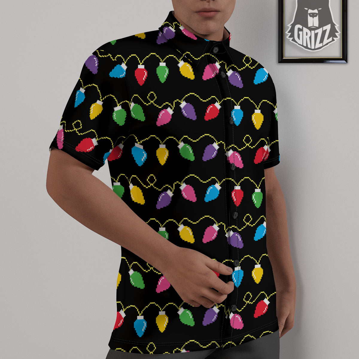 Lights Christmas Pixel Print Pattern Untucked Shirts-grizzshop