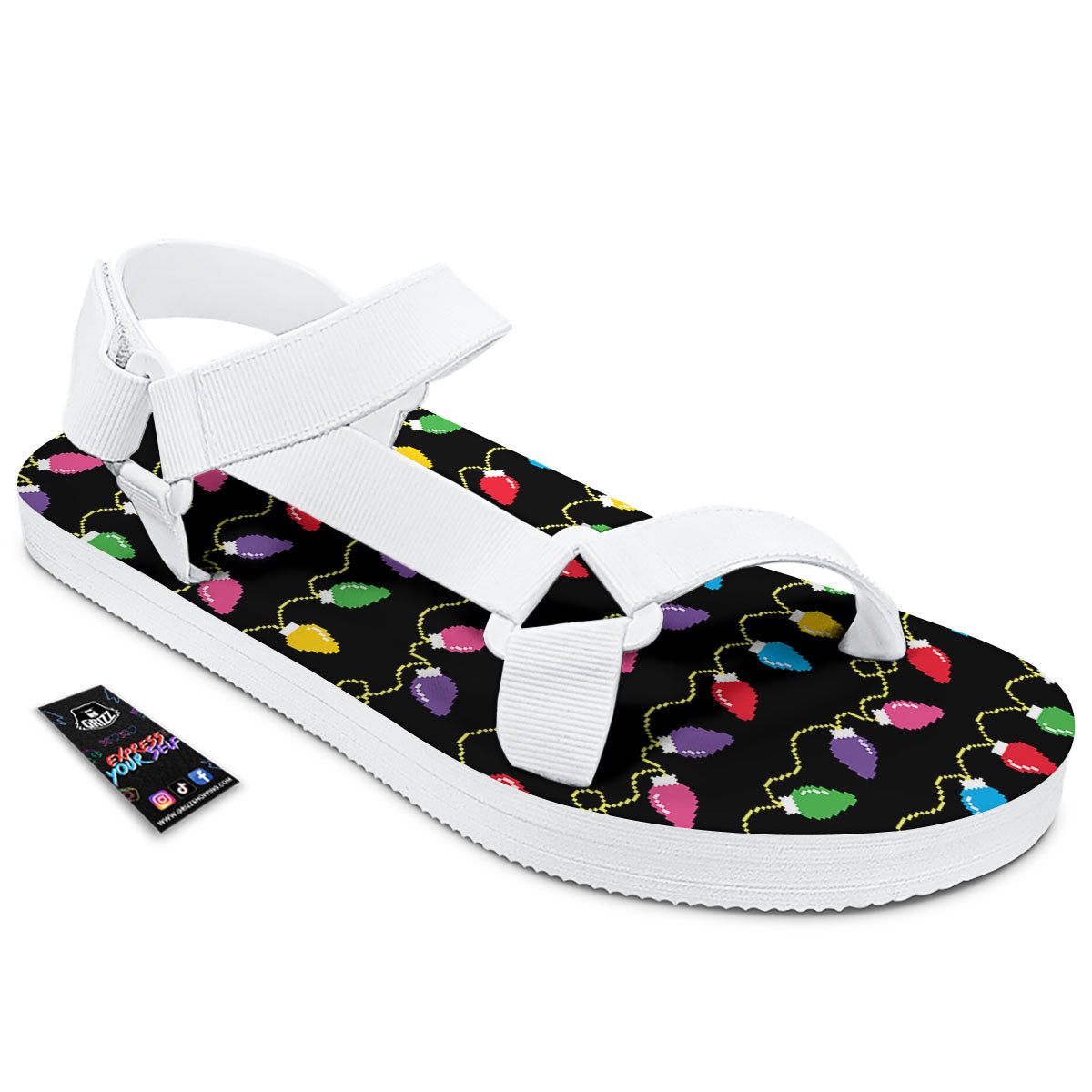 Lights Christmas Pixel Print Pattern White Open Toe Sandals-grizzshop