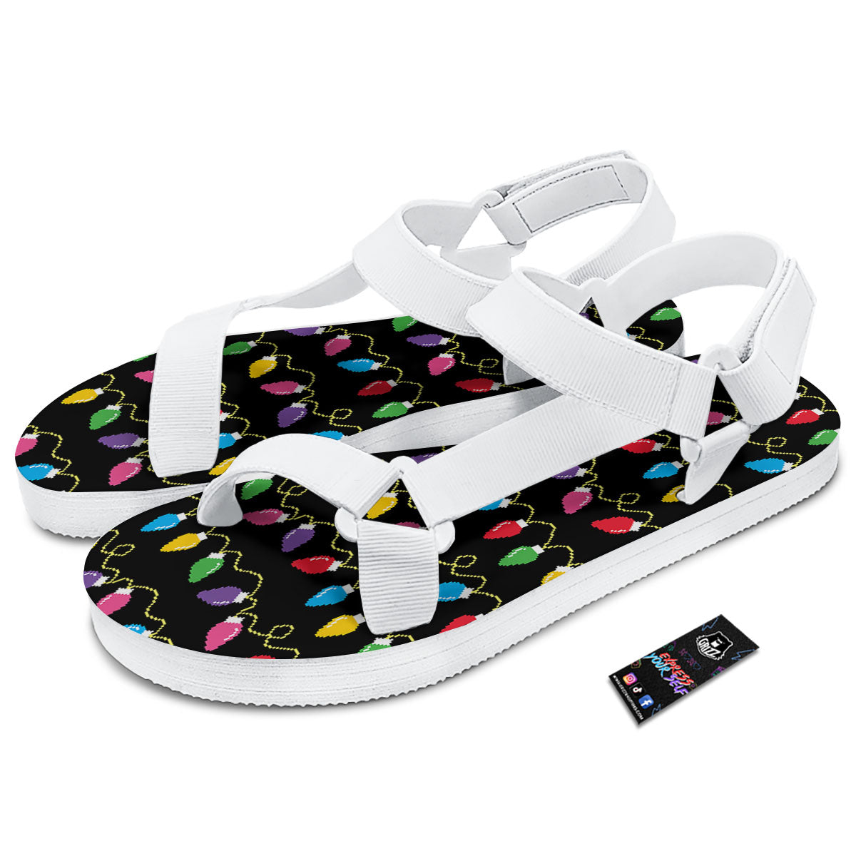 Lights Christmas Pixel Print Pattern White Open Toe Sandals-grizzshop