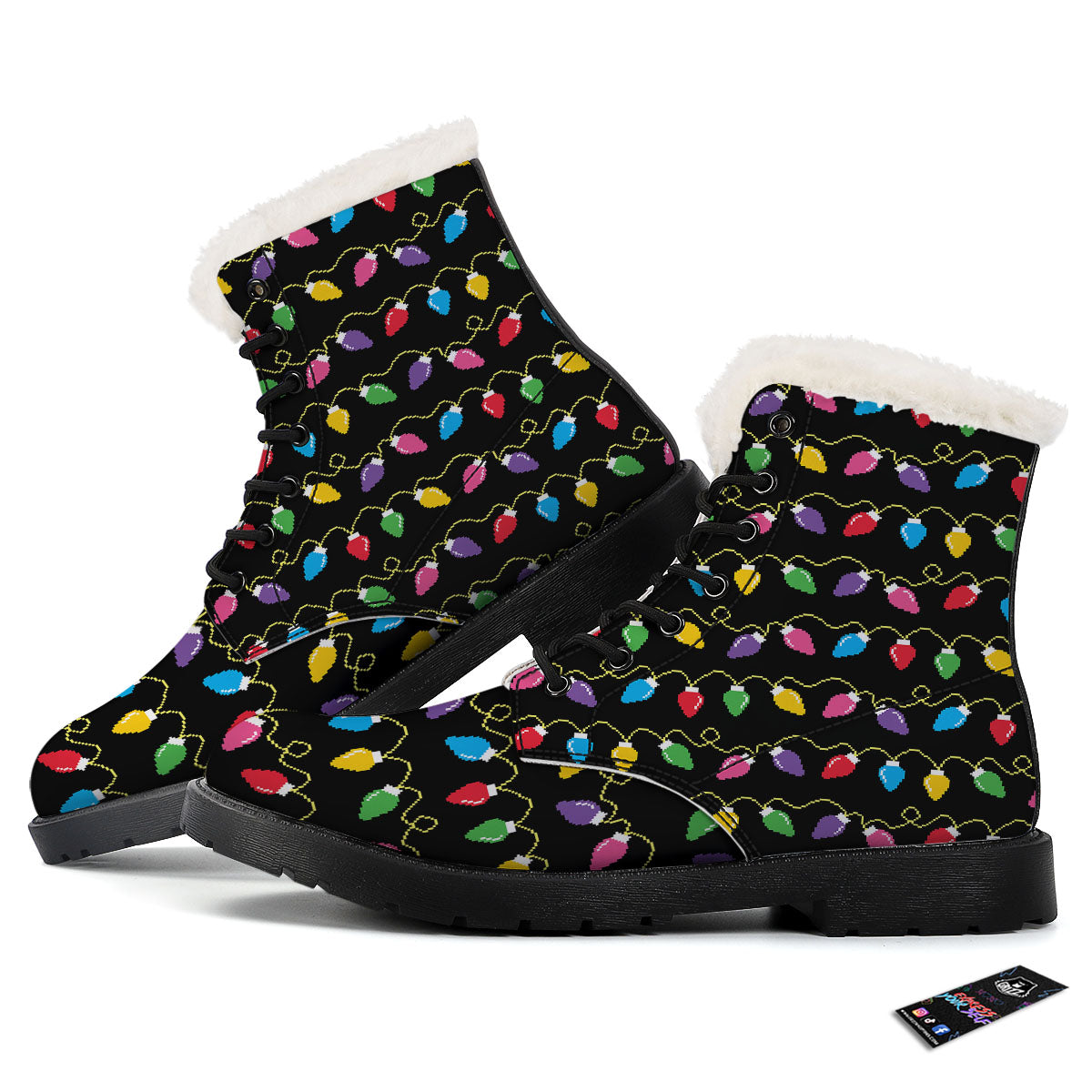 Lights Christmas Pixel Print Pattern Winter Boots-grizzshop