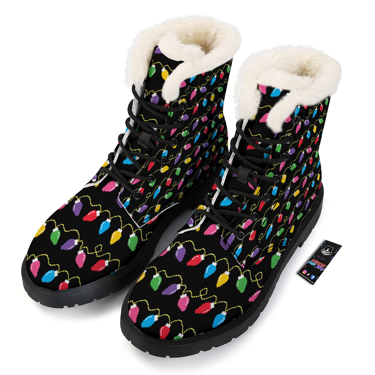 Lights Christmas Pixel Print Pattern Winter Boots-grizzshop