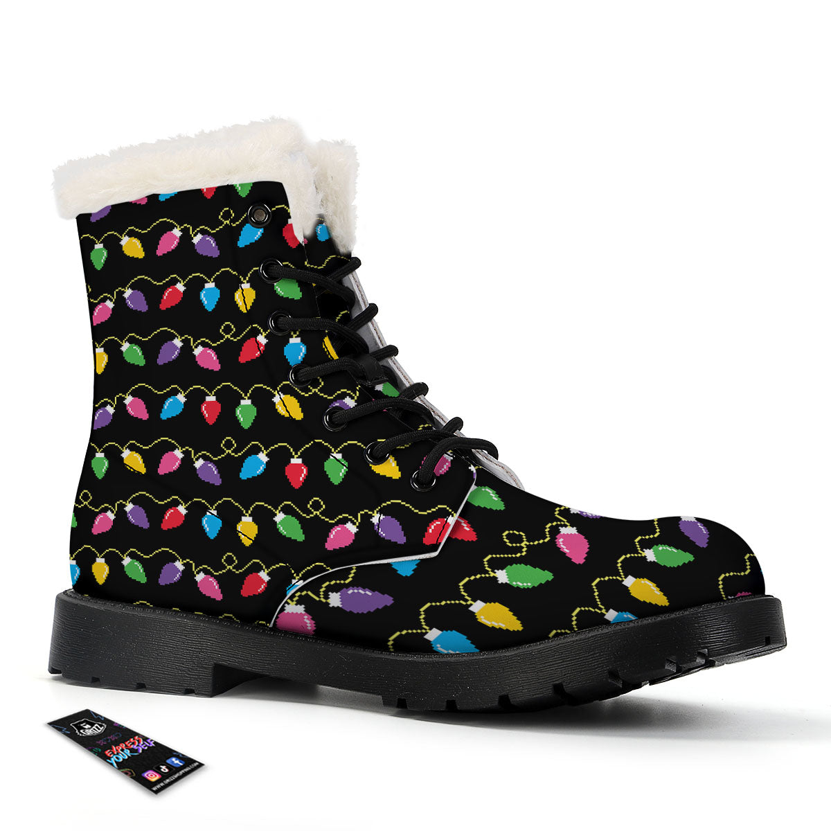 Lights Christmas Pixel Print Pattern Winter Boots-grizzshop