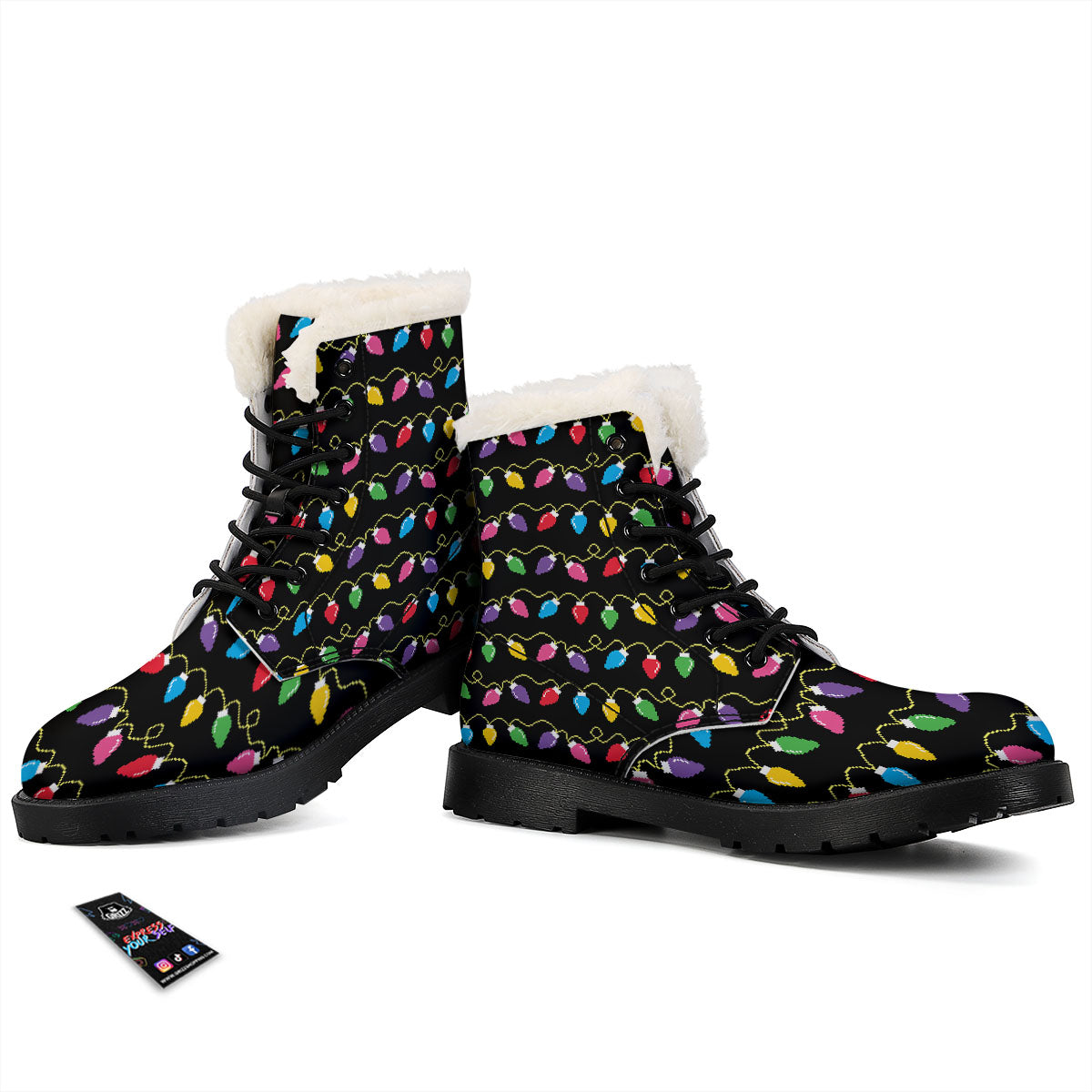 Lights Christmas Pixel Print Pattern Winter Boots-grizzshop
