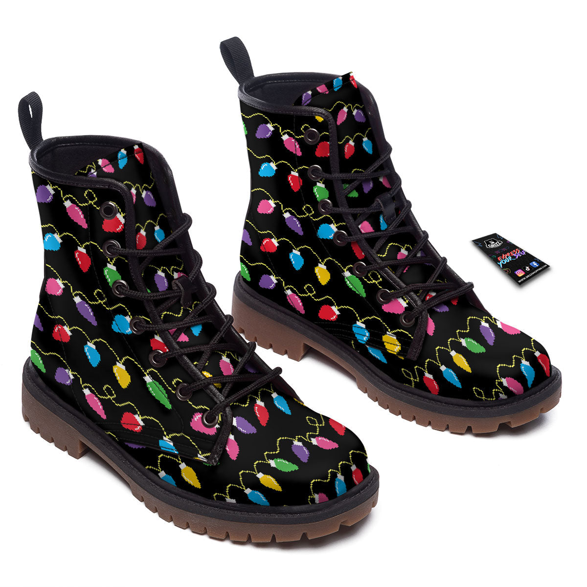 Lights Christmas Pixel Print Pattern Work Boots-grizzshop