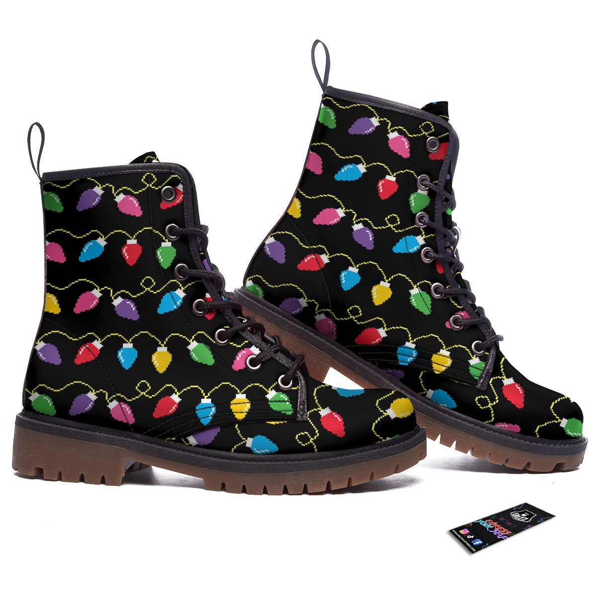 Lights Christmas Pixel Print Pattern Work Boots-grizzshop