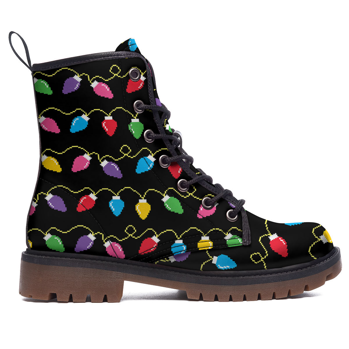 Lights Christmas Pixel Print Pattern Work Boots-grizzshop