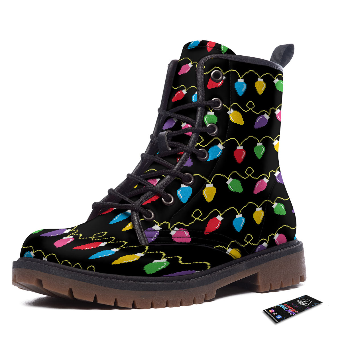 Lights Christmas Pixel Print Pattern Work Boots-grizzshop
