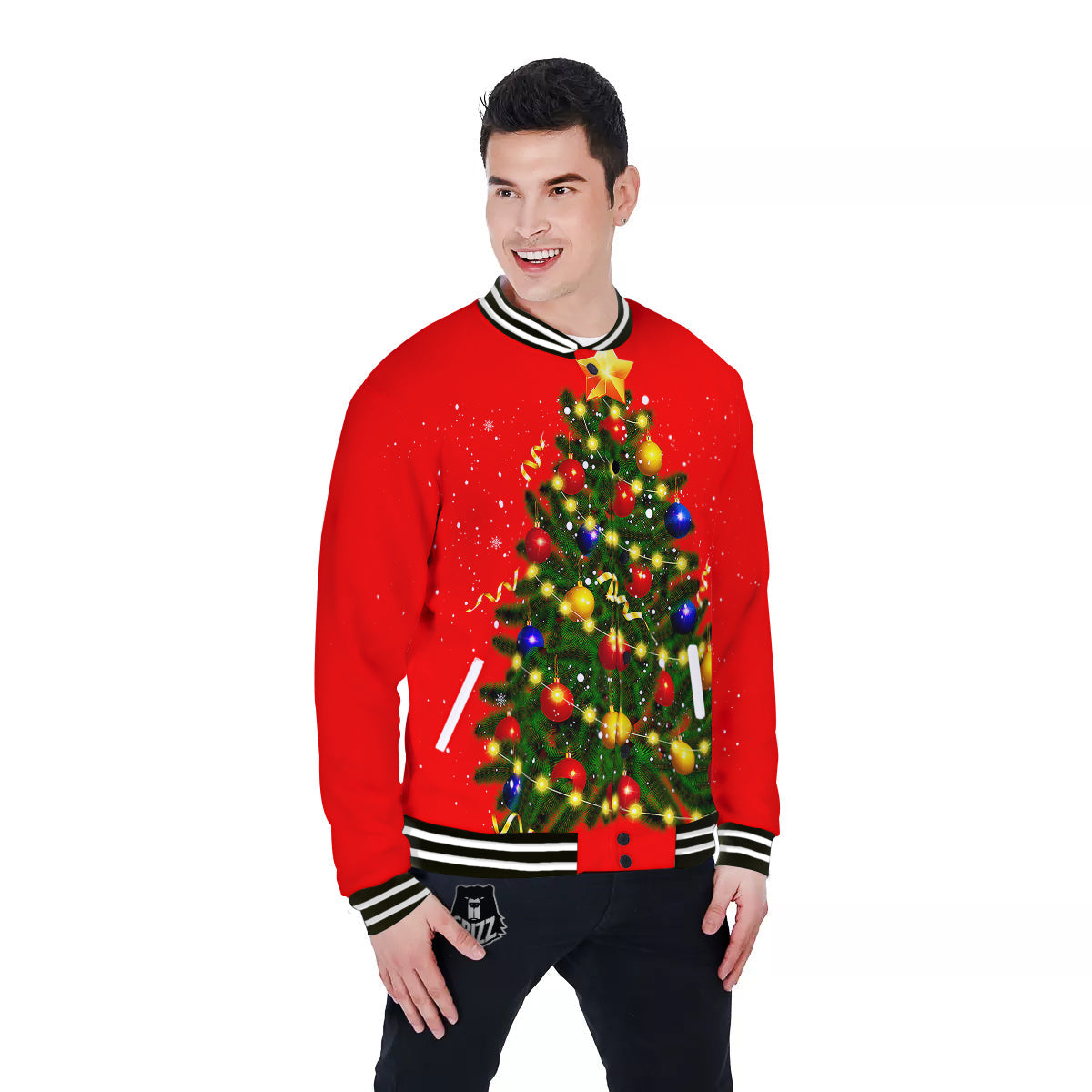 Lights Christmas Tree Print Baseball Jacket-grizzshop
