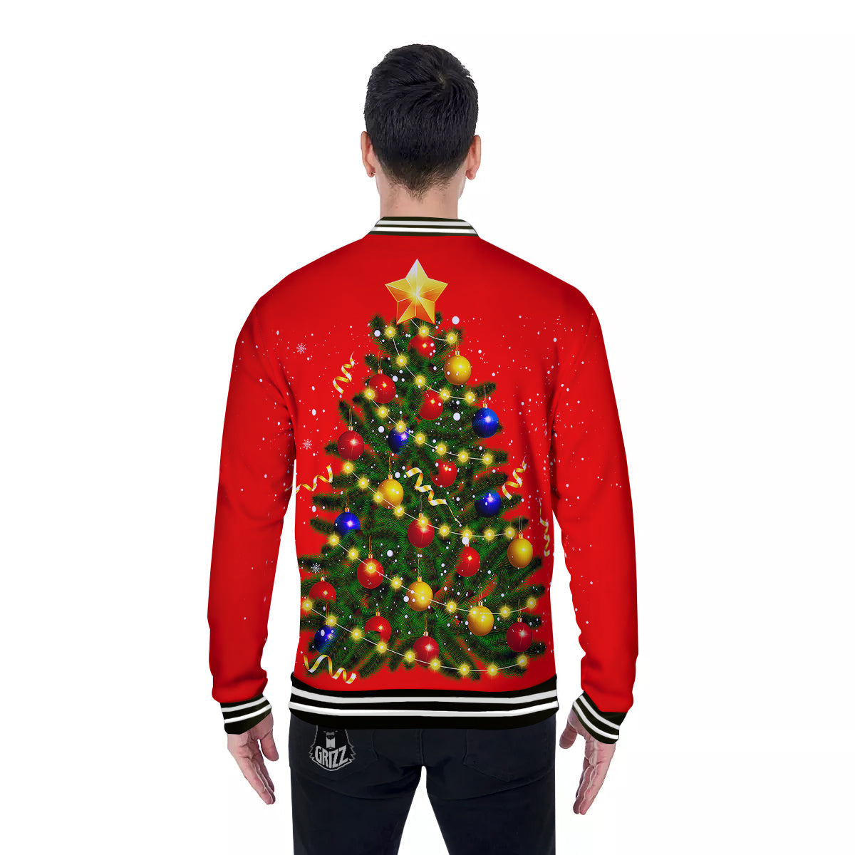 Lights Christmas Tree Print Baseball Jacket-grizzshop