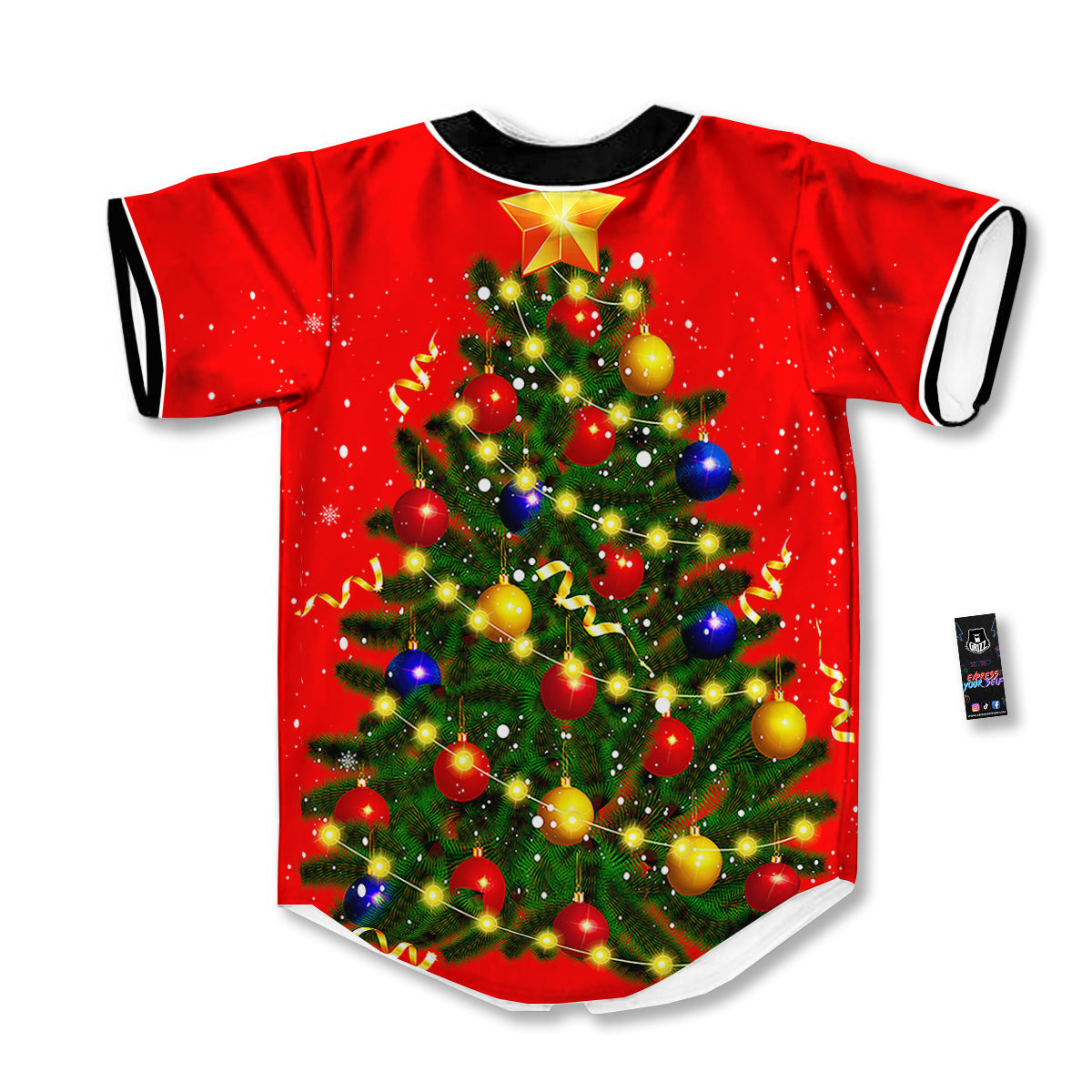Lights Christmas Tree Print Baseball Jersey-grizzshop