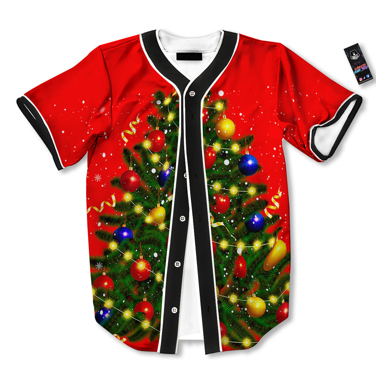 Lights Christmas Tree Print Baseball Jersey-grizzshop