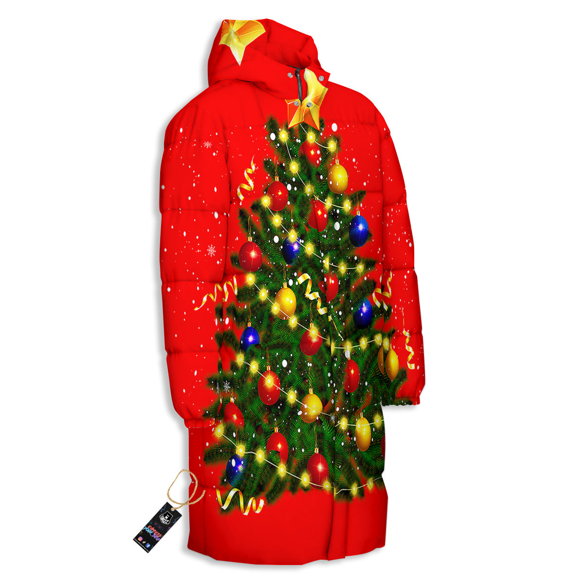 Lights Christmas Tree Print Long Down Jacket-grizzshop