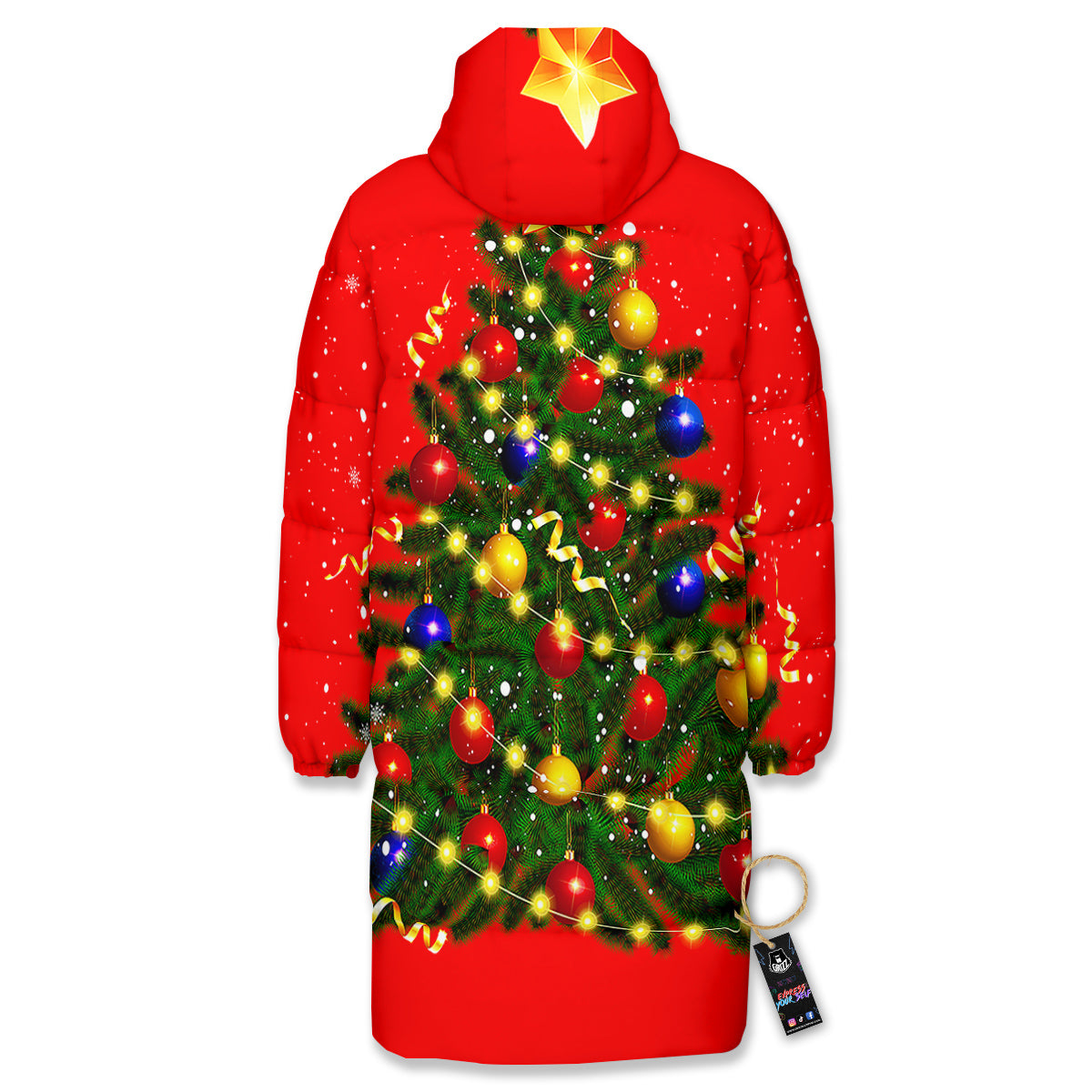 Lights Christmas Tree Print Long Down Jacket-grizzshop