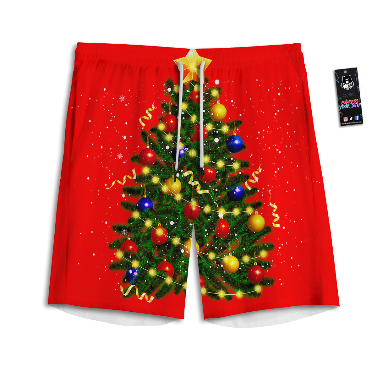 Lights Christmas Tree Print Men's Athletic Shorts