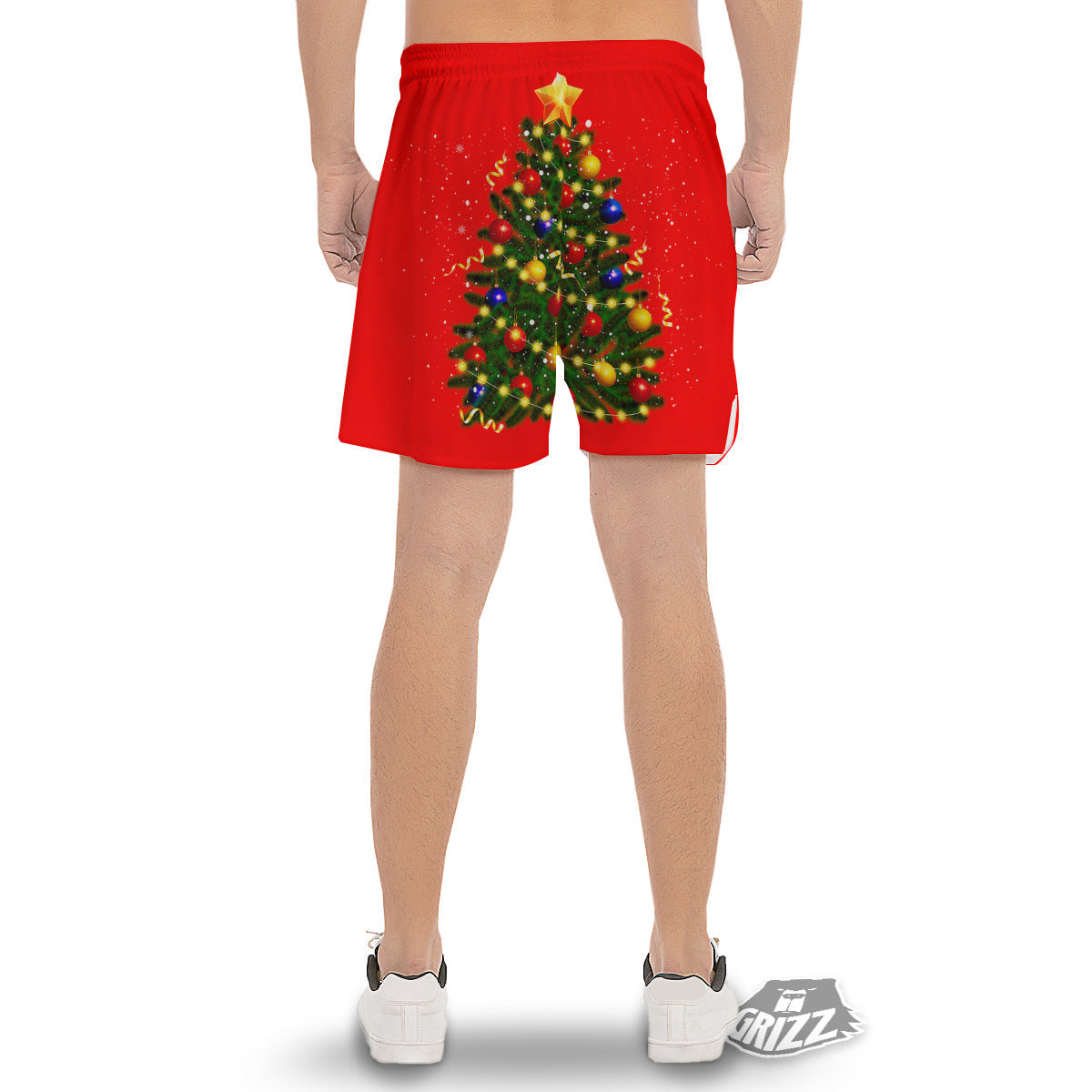 Lights Christmas Tree Print Men's Gym Shorts-grizzshop