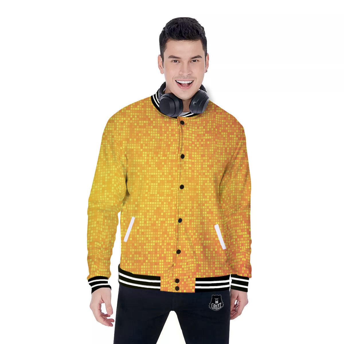 Lights Disco Yellow Print Pattern Baseball Jacket-grizzshop