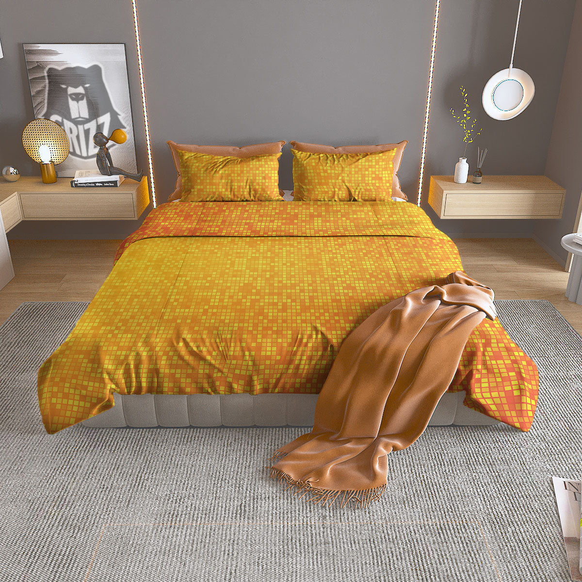 Lights Disco Yellow Print Pattern Duvet Cover Bedding Set