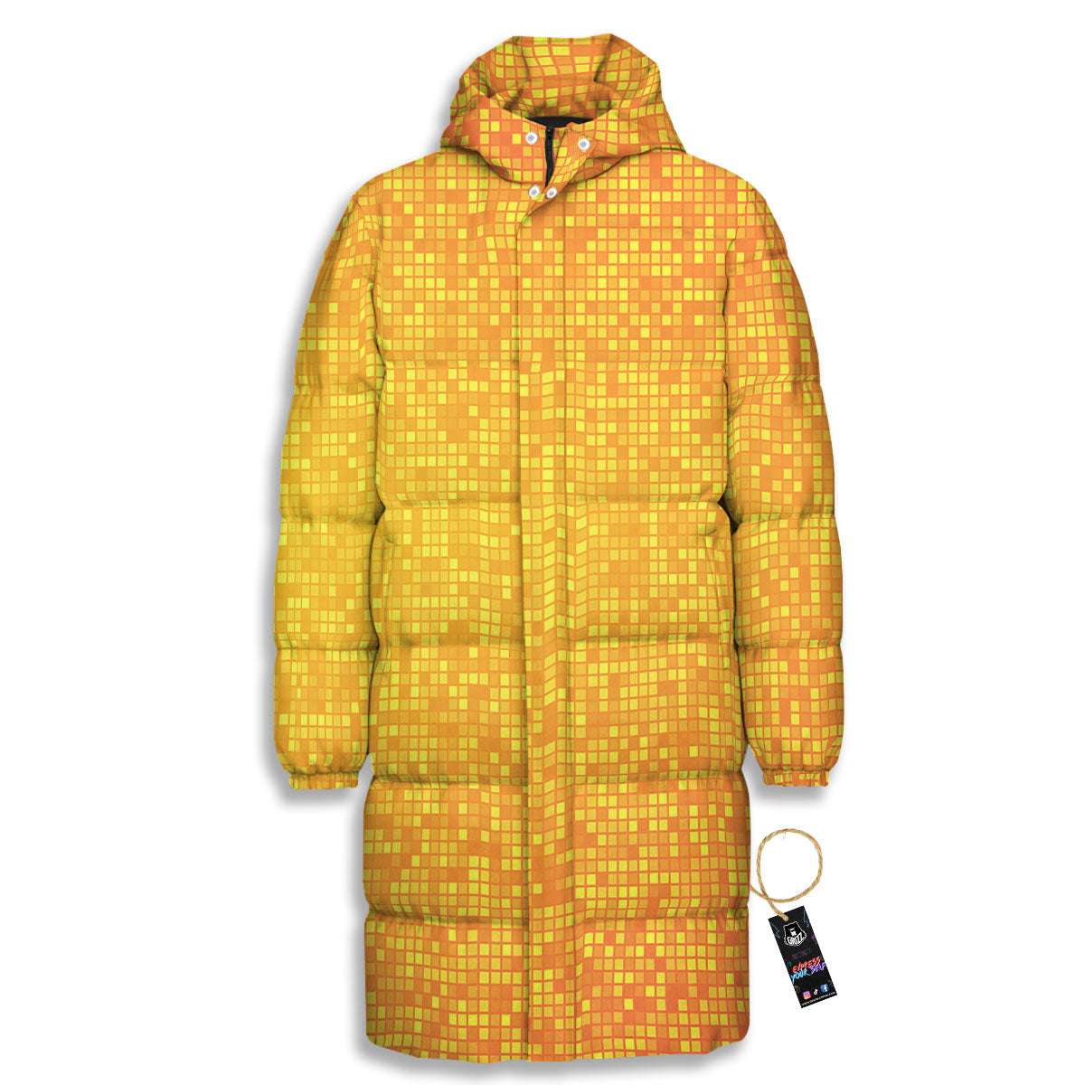Lights Disco Yellow Print Pattern Long Down Jacket-grizzshop
