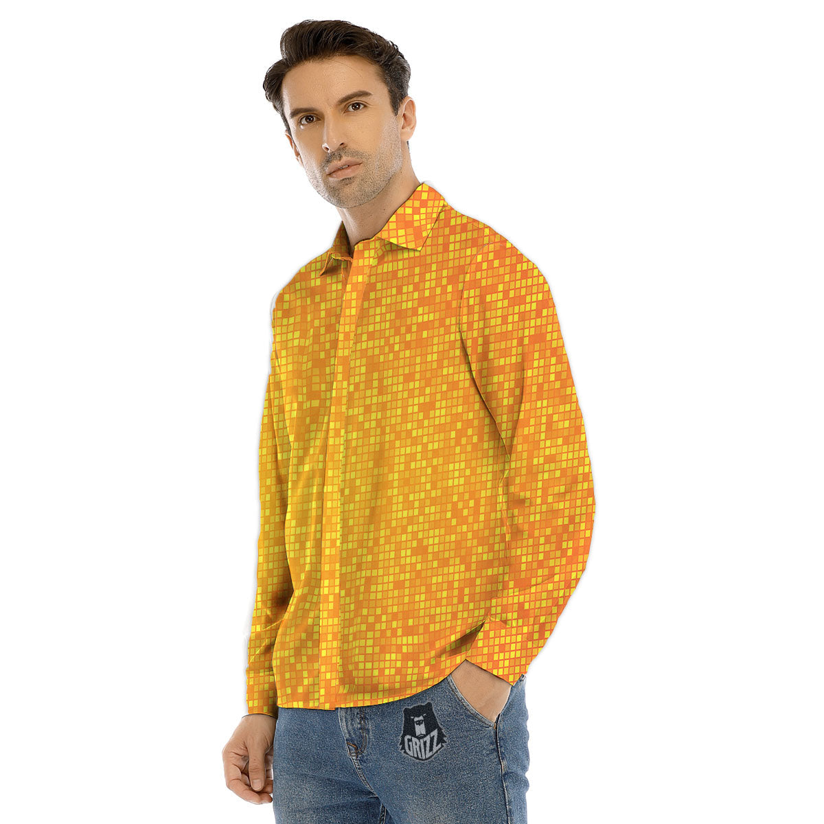 Lights Disco Yellow Print Pattern Men's Dress Shirts-grizzshop