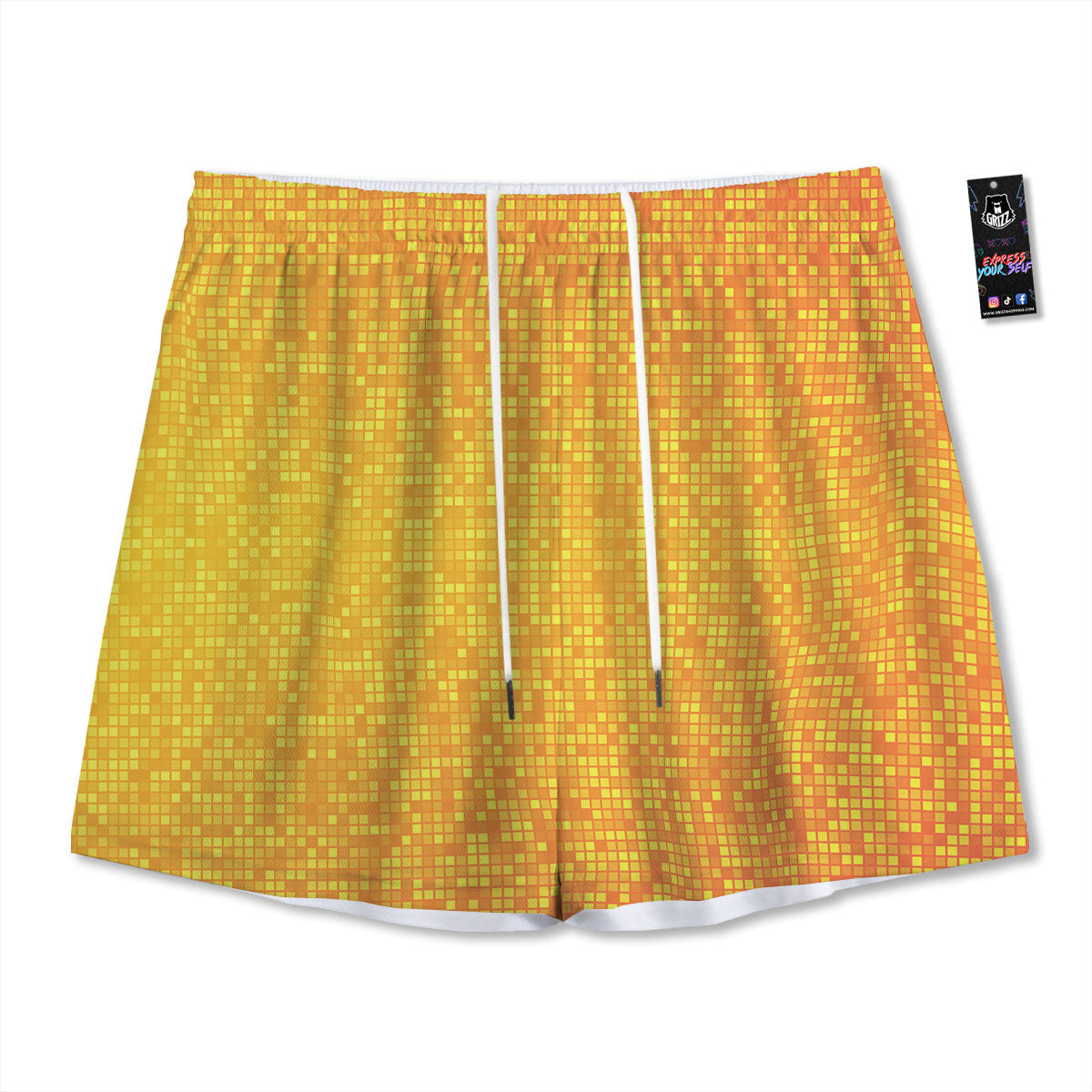 Lights Disco Yellow Print Pattern Mesh Shorts