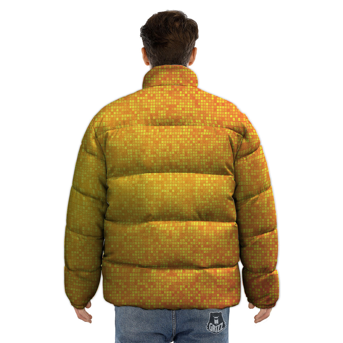 Lights Disco Yellow Print Pattern Puffer Jacket-grizzshop