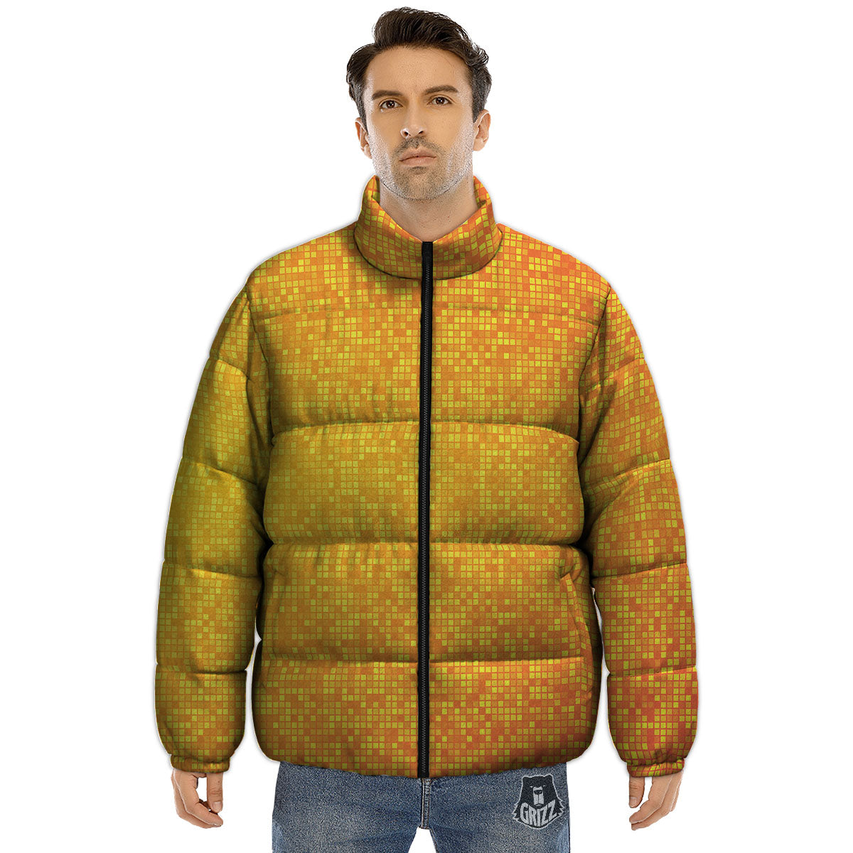 Lights Disco Yellow Print Pattern Puffer Jacket-grizzshop