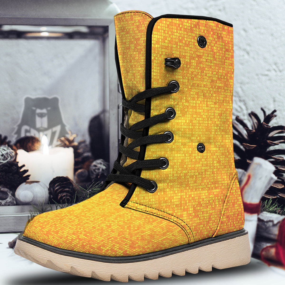 Lights Disco Yellow Print Pattern Snow Boots-grizzshop