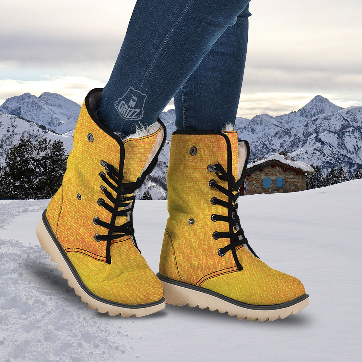 Lights Disco Yellow Print Pattern Snow Boots-grizzshop