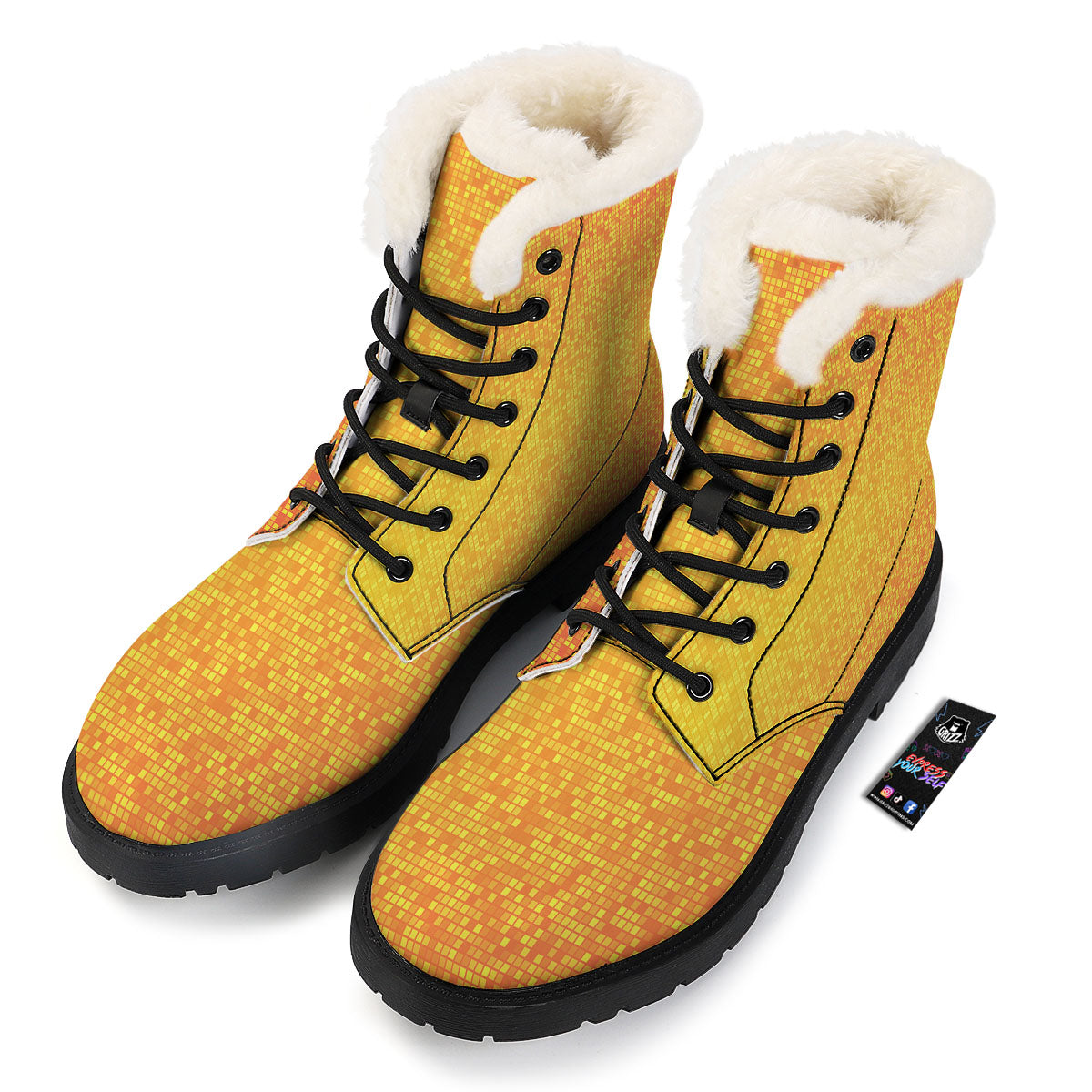 Lights Disco Yellow Print Pattern Winter Boots-grizzshop