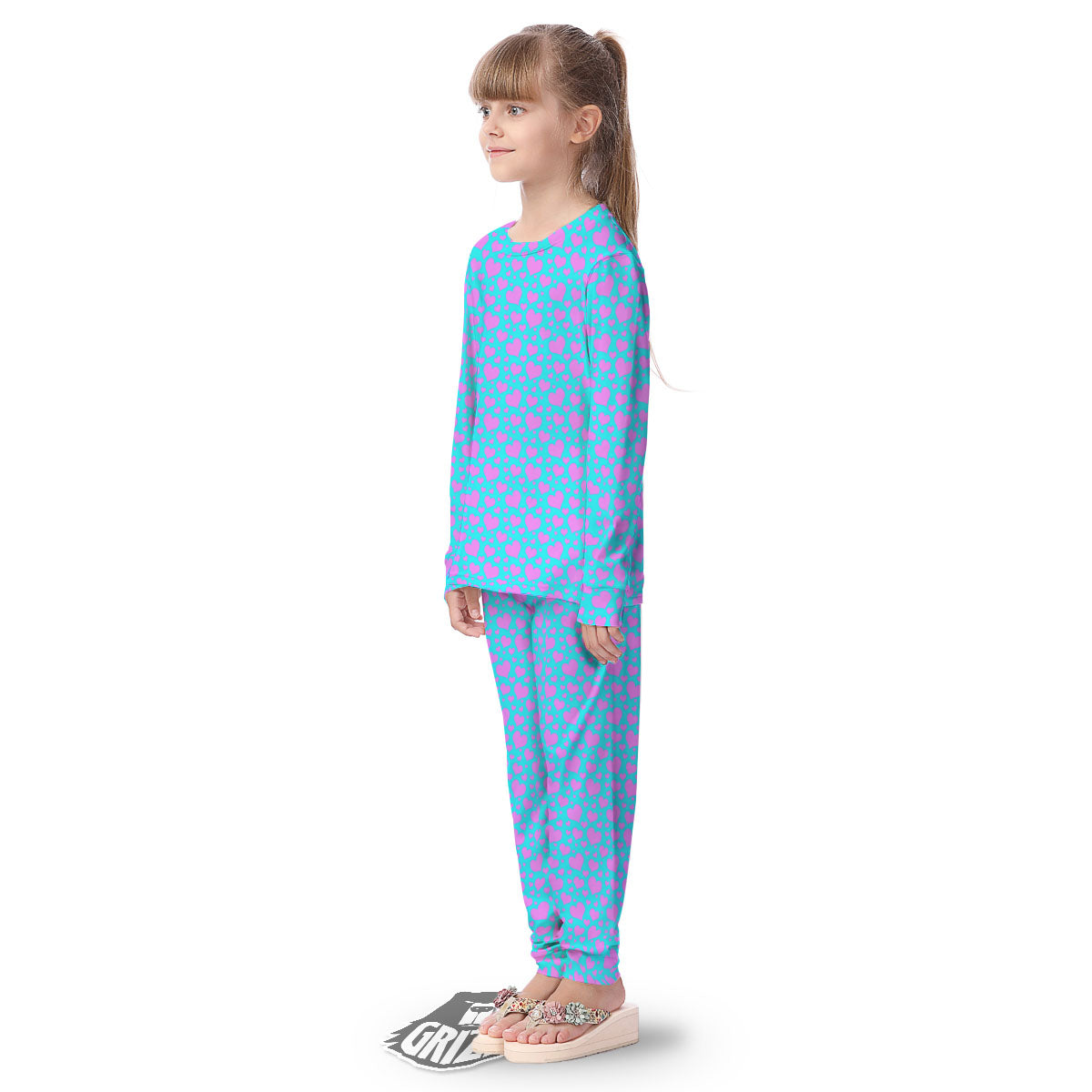 Lights Heart Blue And Pink Print Pattern Kid's Pajamas-grizzshop