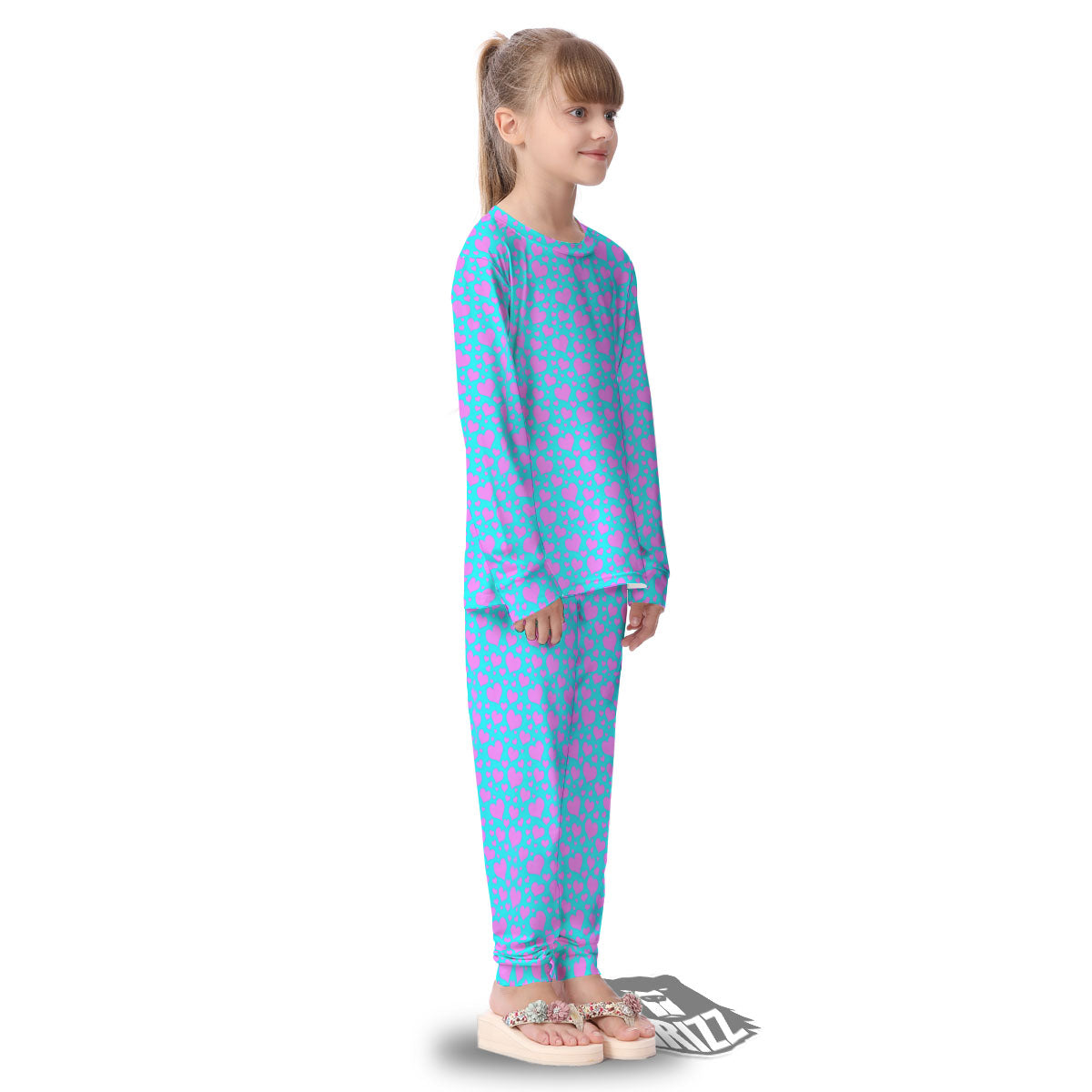 Lights Heart Blue And Pink Print Pattern Kid's Pajamas-grizzshop