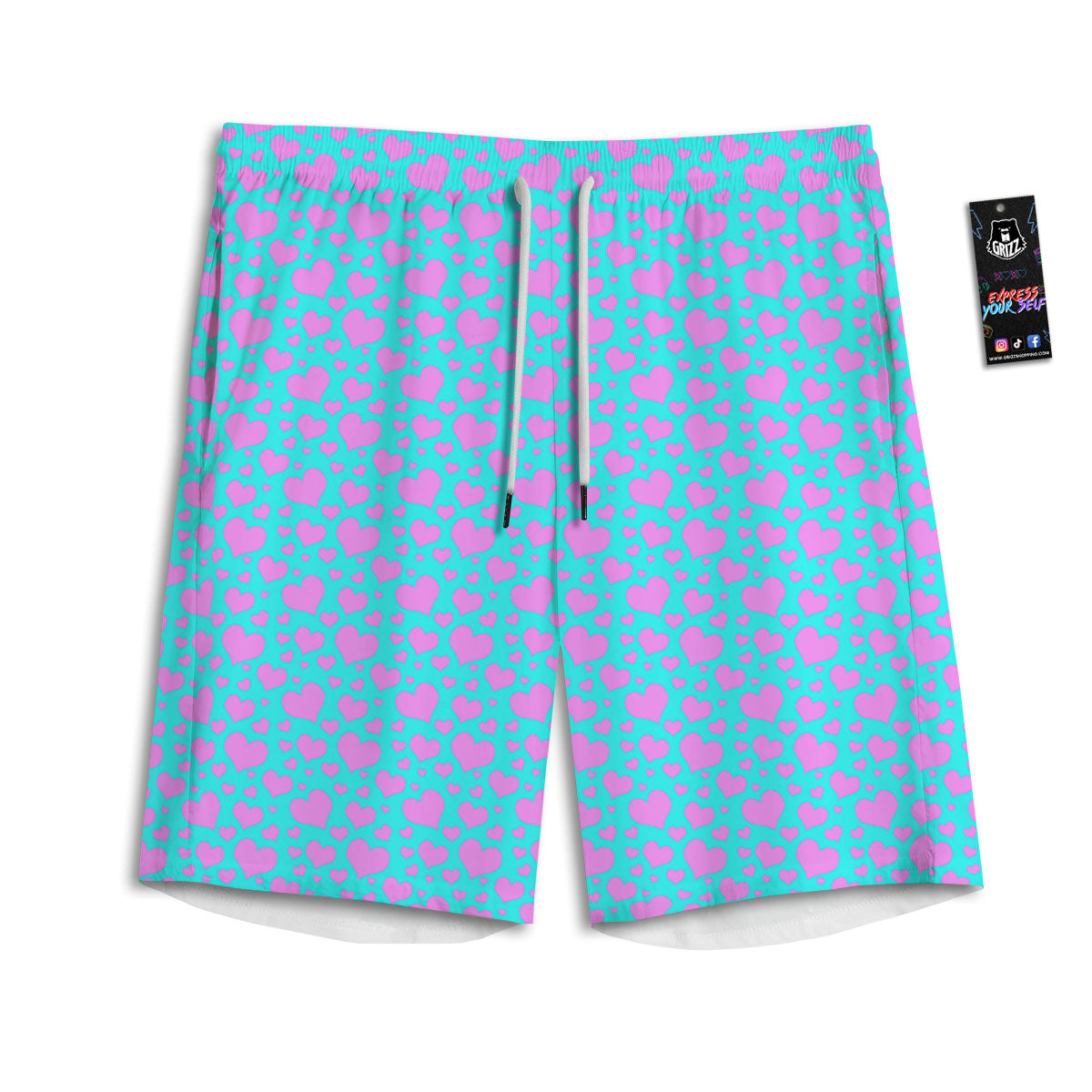 Lights Heart Blue And Pink Print Pattern Men's Athletic Shorts