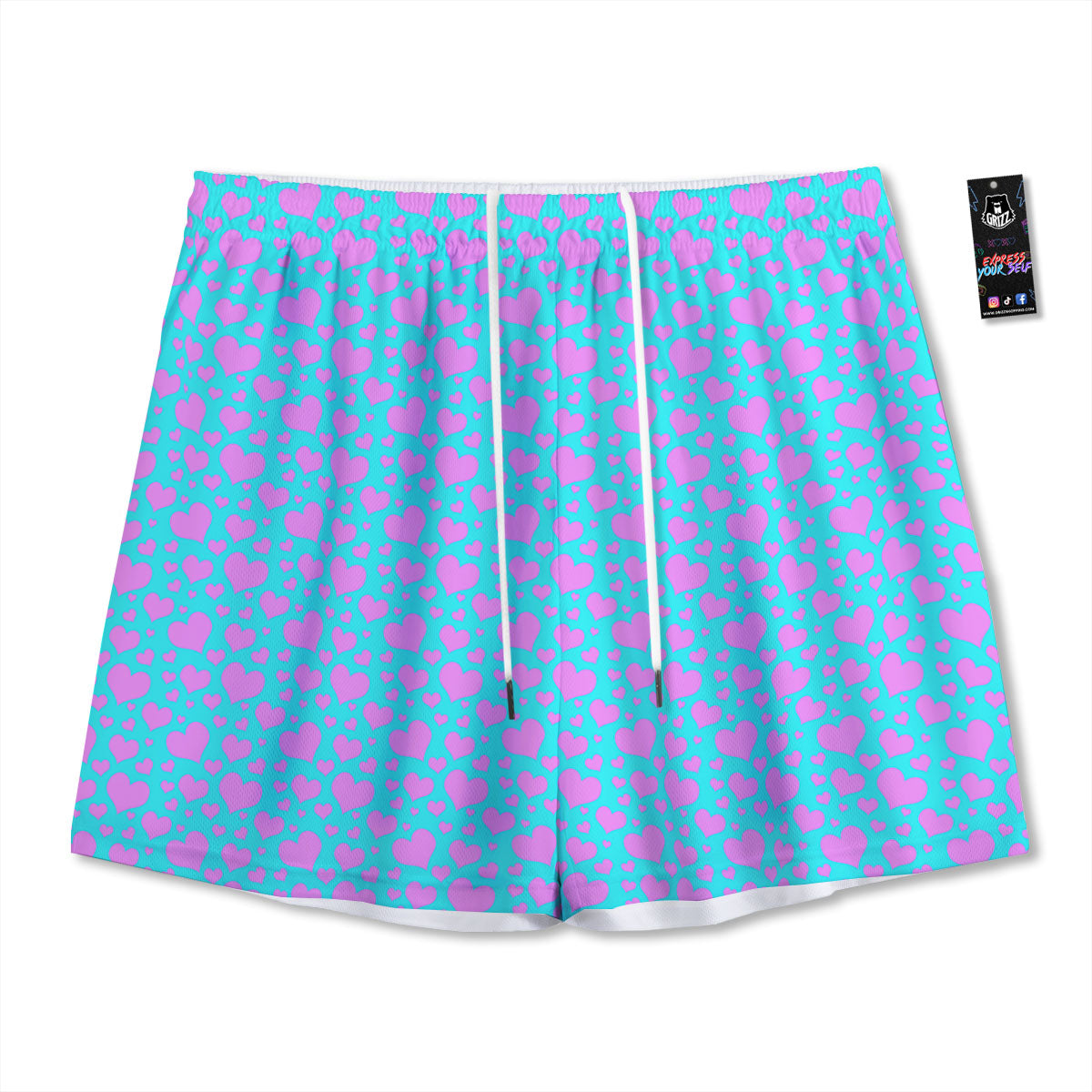 Lights Heart Blue And Pink Print Pattern Mesh Shorts