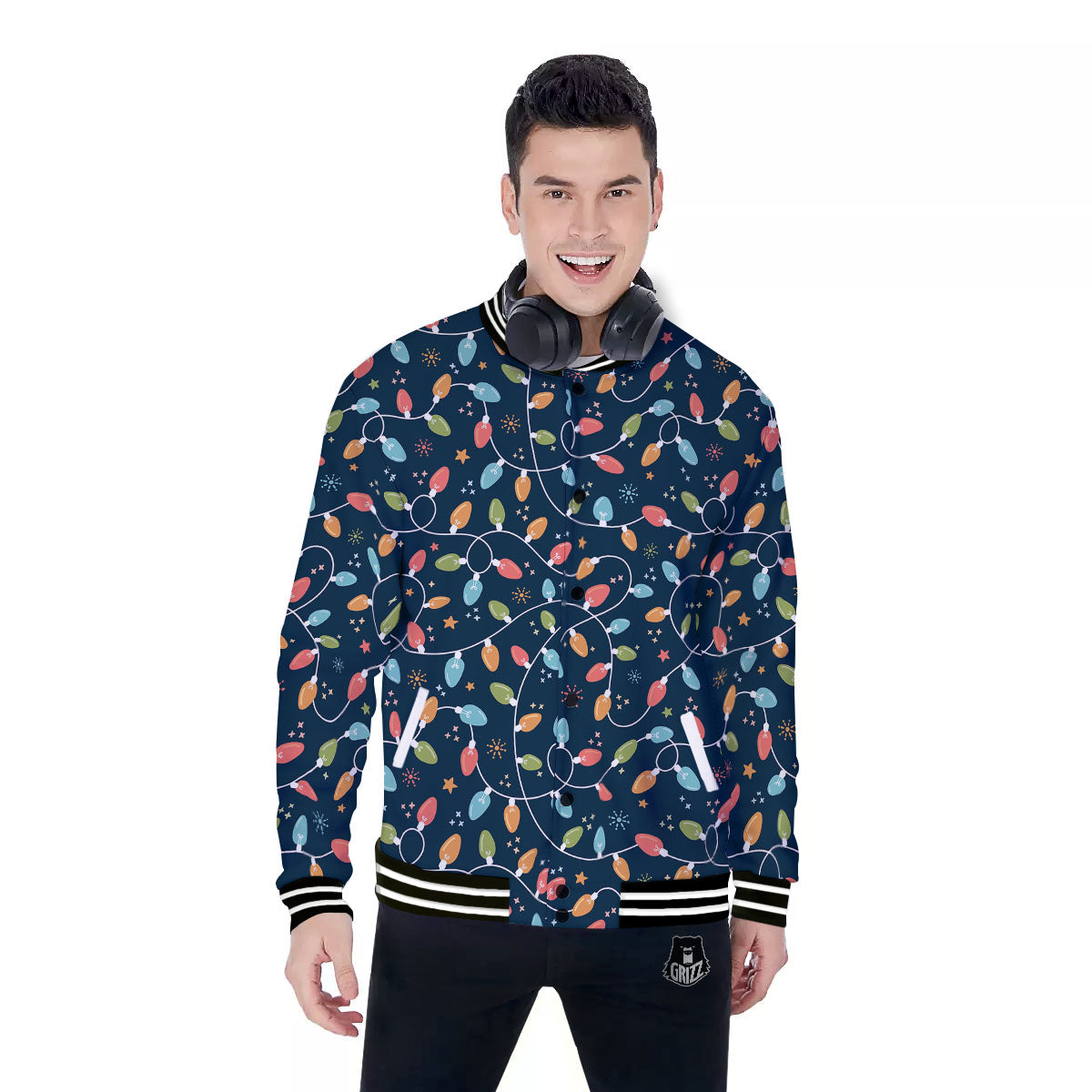 Lights Merry Christmas Print Pattern Baseball Jacket-grizzshop
